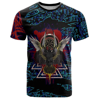 Odin Raven Viking T-Shirt with Valknut and Runes Norse Mythology and Magic Tribute Graphic Tee