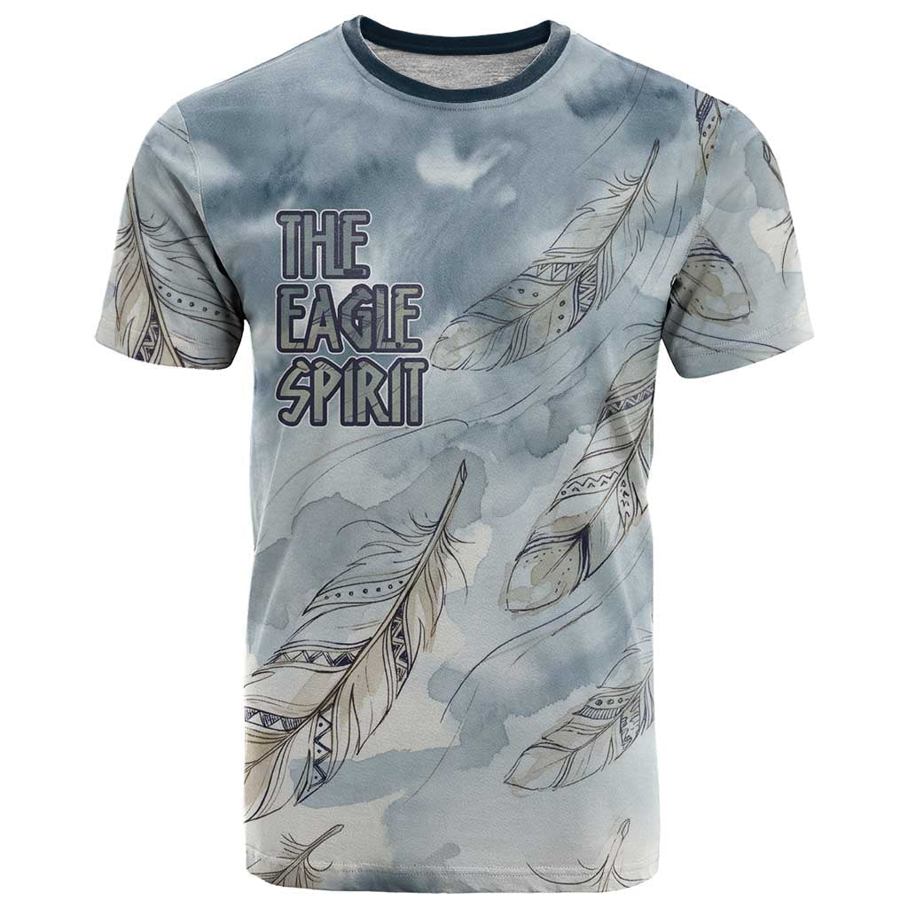 The Eagle Spirit Native American T-Shirt Soaring Bald Eagle and Tribal Feathers Watercolor Sky Graphic Tee