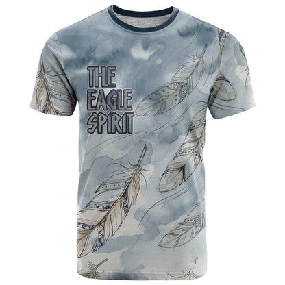 The Eagle Spirit Native American T-Shirt Soaring Bald Eagle and Tribal Feathers Watercolor Sky Graphic Tee