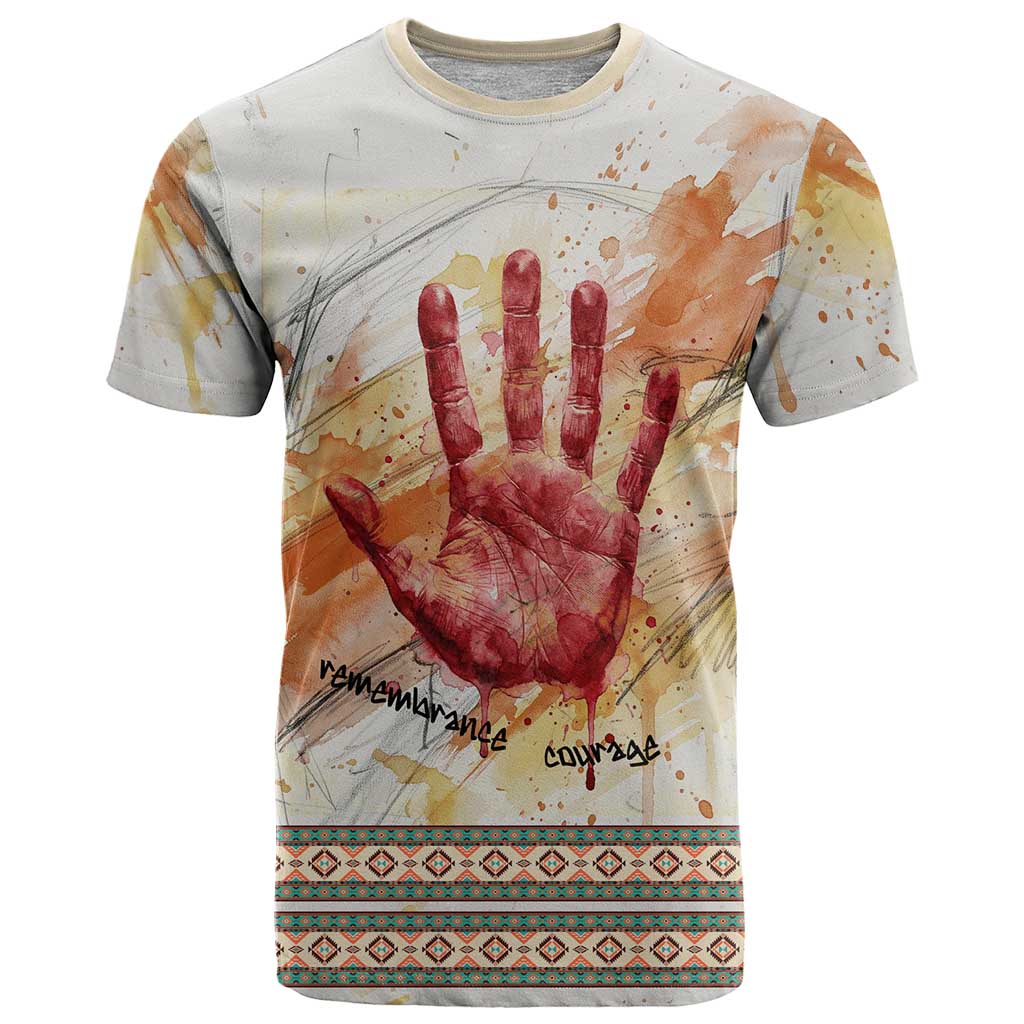 Native American Red Handprint T-Shirt Watercolor Paint Splash and Brave Horse Art Graphic Tee