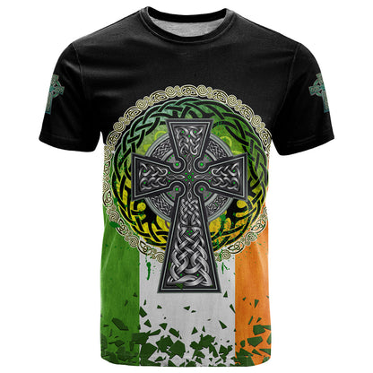 Irish Cross Mix With Shamrock Floral And Flag T-Shirt Graphic Tee