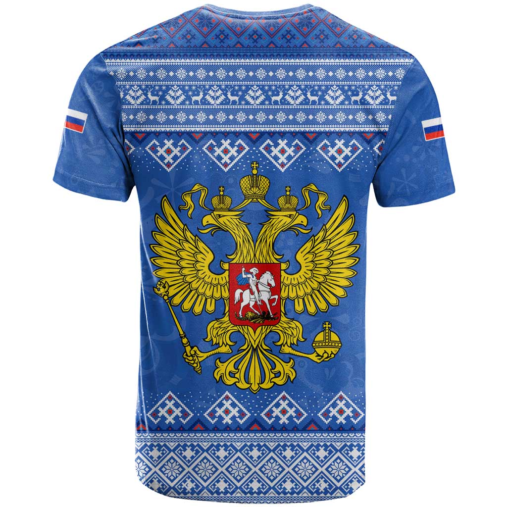 Russia Matryoshka Spirit T-Shirt with Folk Pattern and Double-Headed Eagle Emblem Graphic Tee