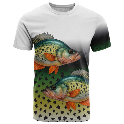 Colorful Crappie Fishing Green Scales T-Shirt Gradient Camo Pattern and Custom Name Fishing Graphic Tee