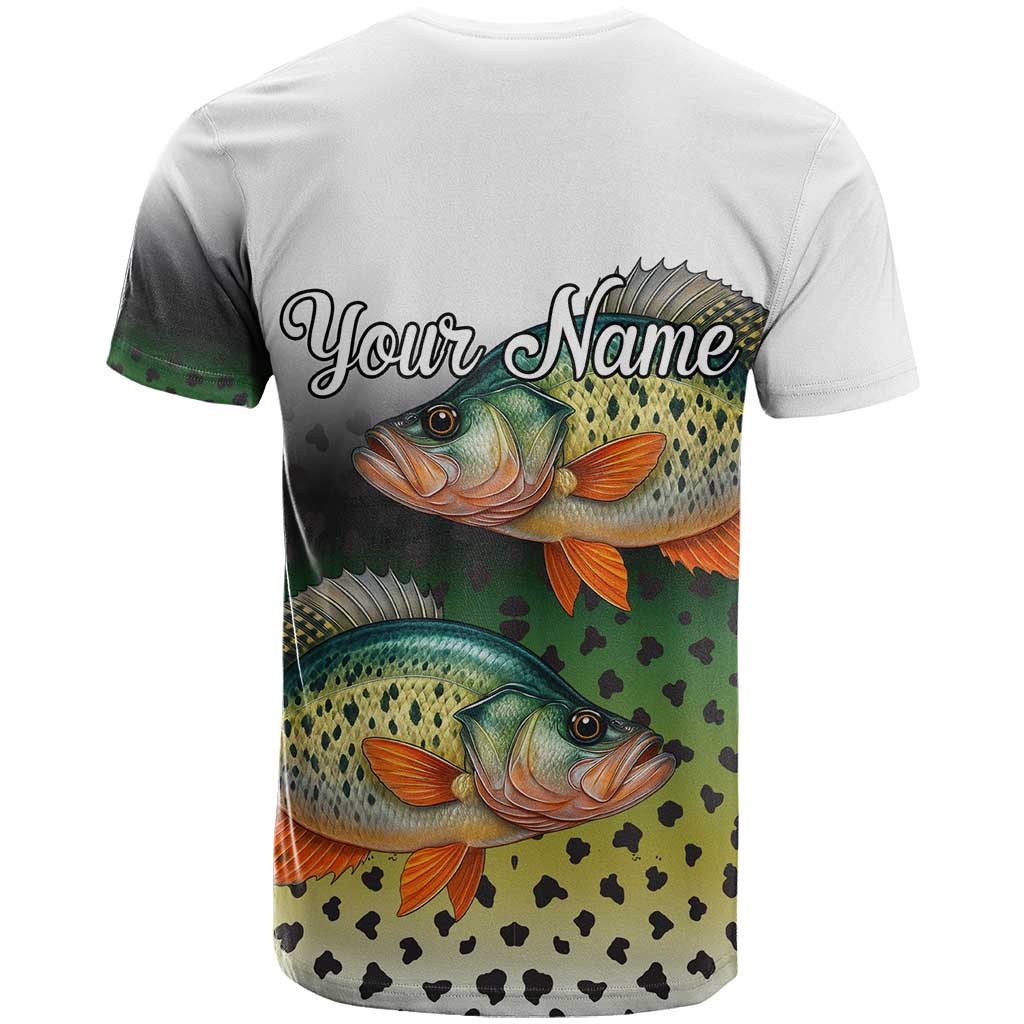 Colorful Crappie Fishing Green Scales T-Shirt Gradient Camo Pattern and Custom Name Fishing Graphic Tee