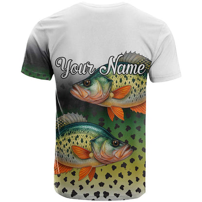 Colorful Crappie Fishing Green Scales T-Shirt Gradient Camo Pattern and Custom Name Fishing Graphic Tee