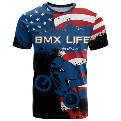 BMX Life Graphic T-Shirt with American Flag and Custom Rider Number Design Graphic Tee