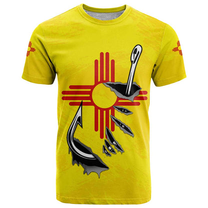 New Mexico Zia Symbol Fish Hook T-Shirt Torn Fishing Graphic and Custom Name Design Graphic Tee