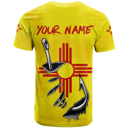 New Mexico Zia Symbol Fish Hook T-Shirt Torn Fishing Graphic and Custom Name Design Graphic Tee