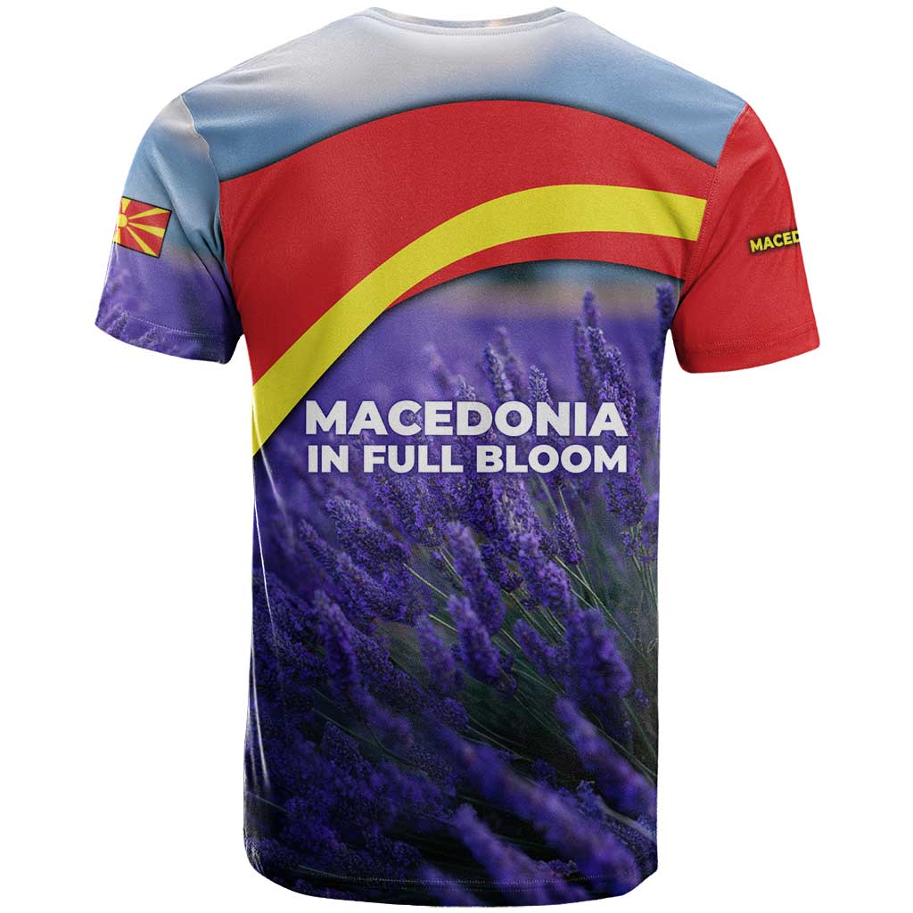 Macedonia T-Shirt with Lavender Field and Bloom Curve Design Graphic Tee