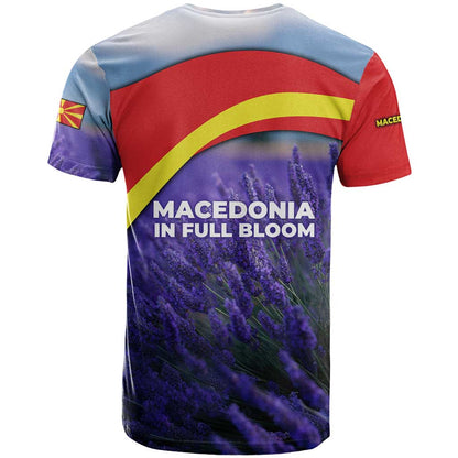 Macedonia T-Shirt with Lavender Field and Bloom Curve Design Graphic Tee