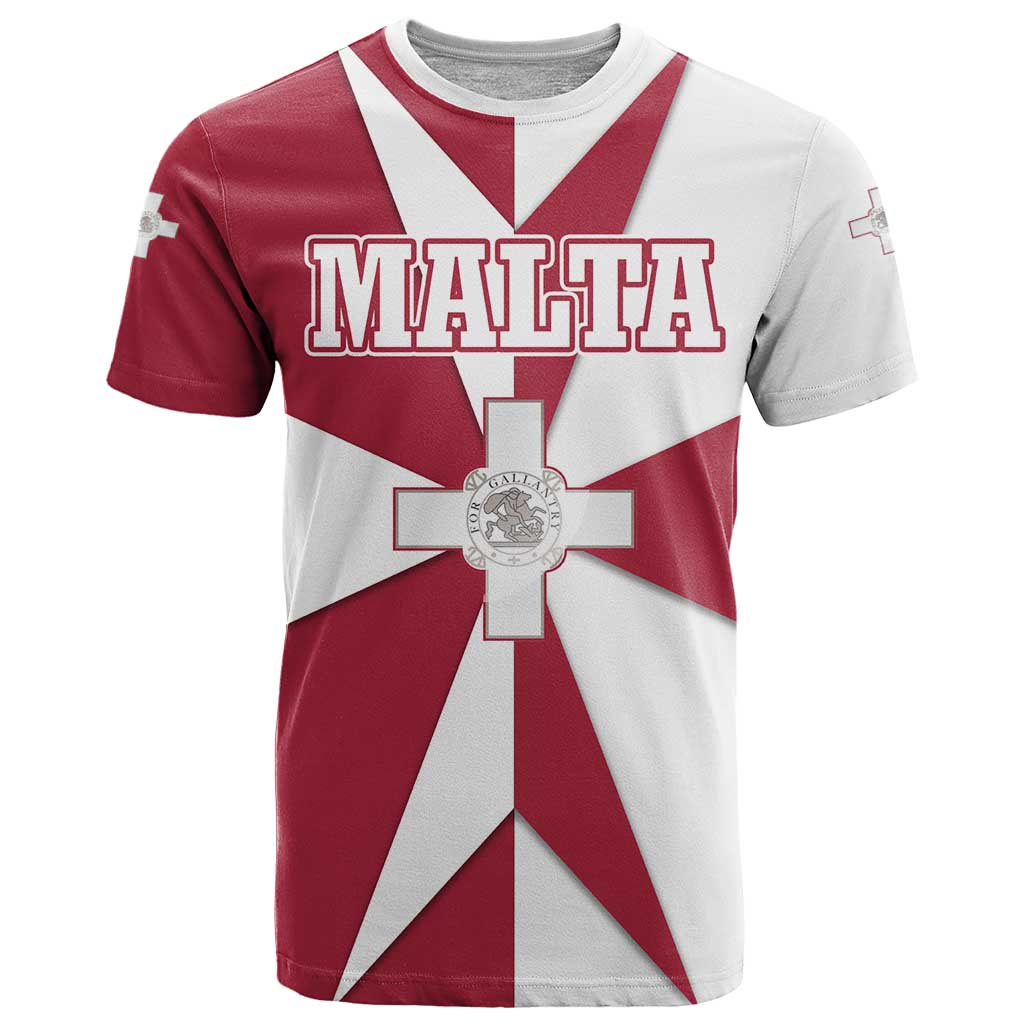 Malta T-Shirt with Red White Crossburst Design Graphic Tee