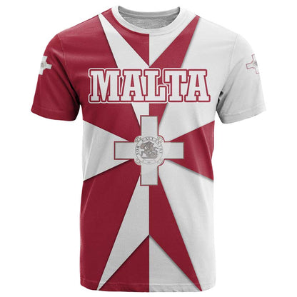 Malta T-Shirt with Red White Crossburst Design Graphic Tee