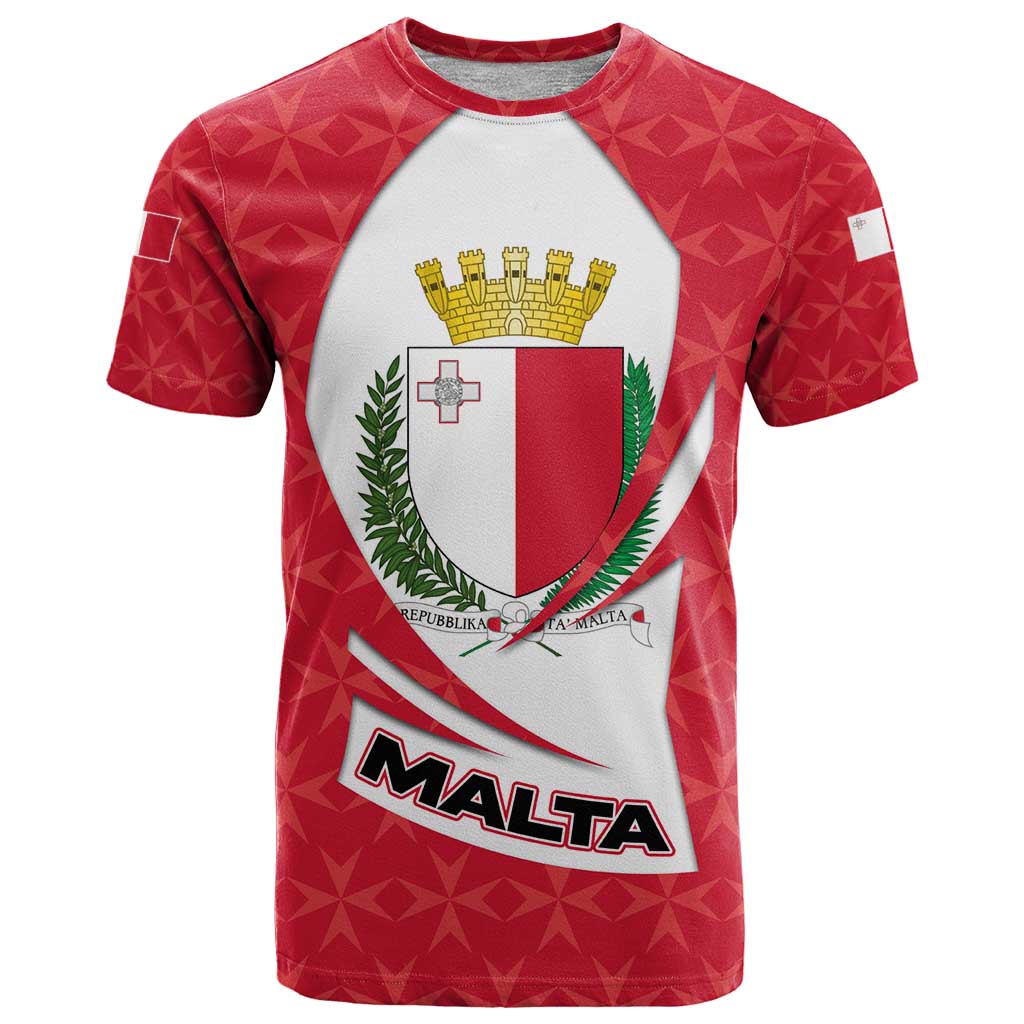 Malta T-Shirt with Red White Swirl Design Graphic Tee