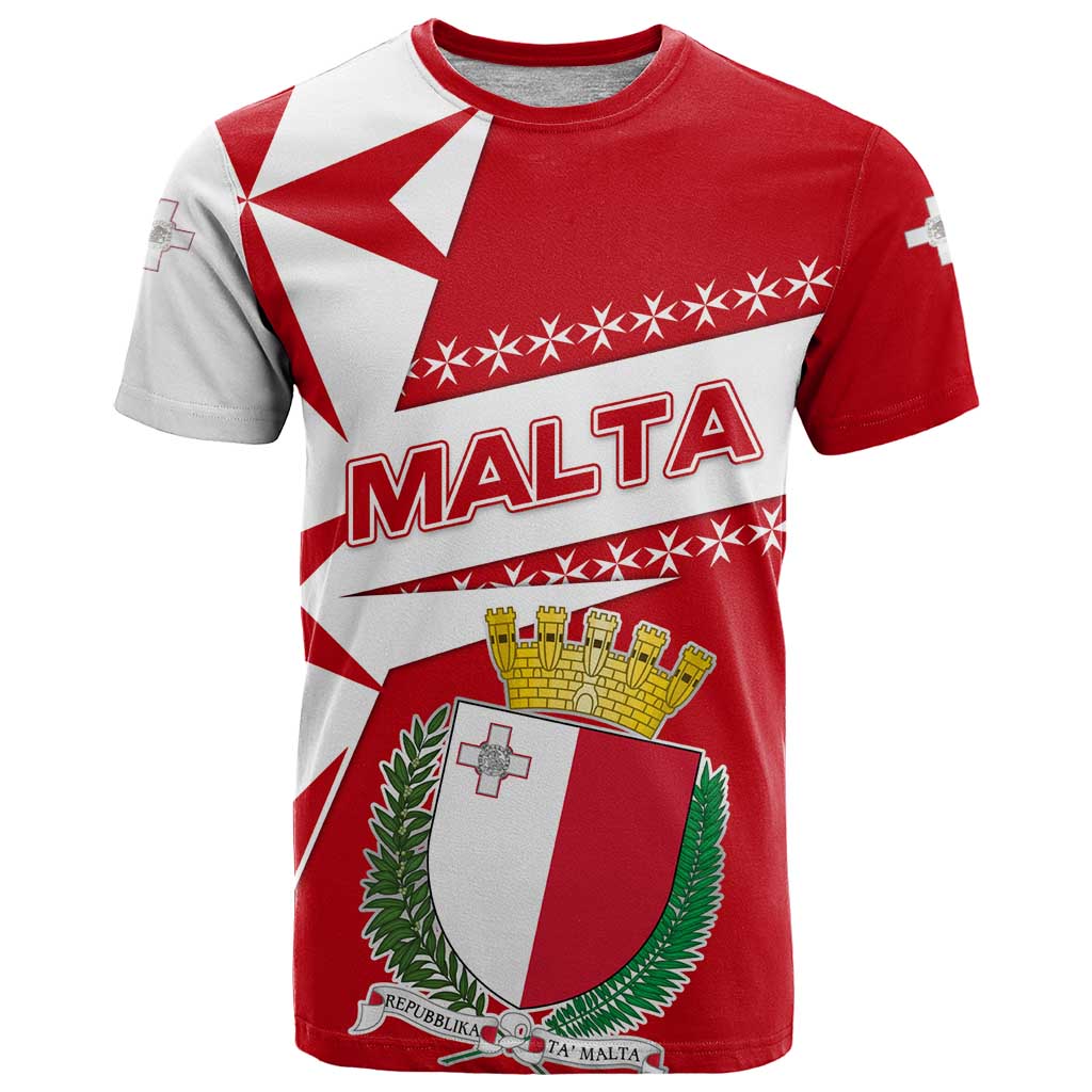 Malta T-Shirt with Red White Starburst Design Graphic Tee