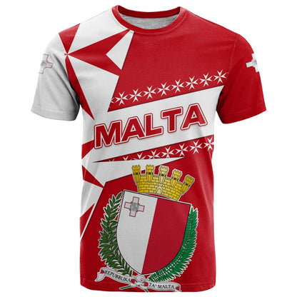 Malta T-Shirt with Red White Starburst Design Graphic Tee