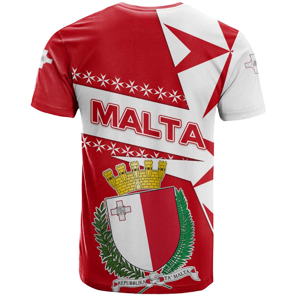 Malta T-Shirt with Red White Starburst Design Graphic Tee