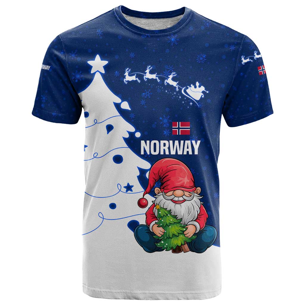 Norway Christmas T-Shirt with Nordic Gnome Santa White Tree and Snowflake Graphic Tee