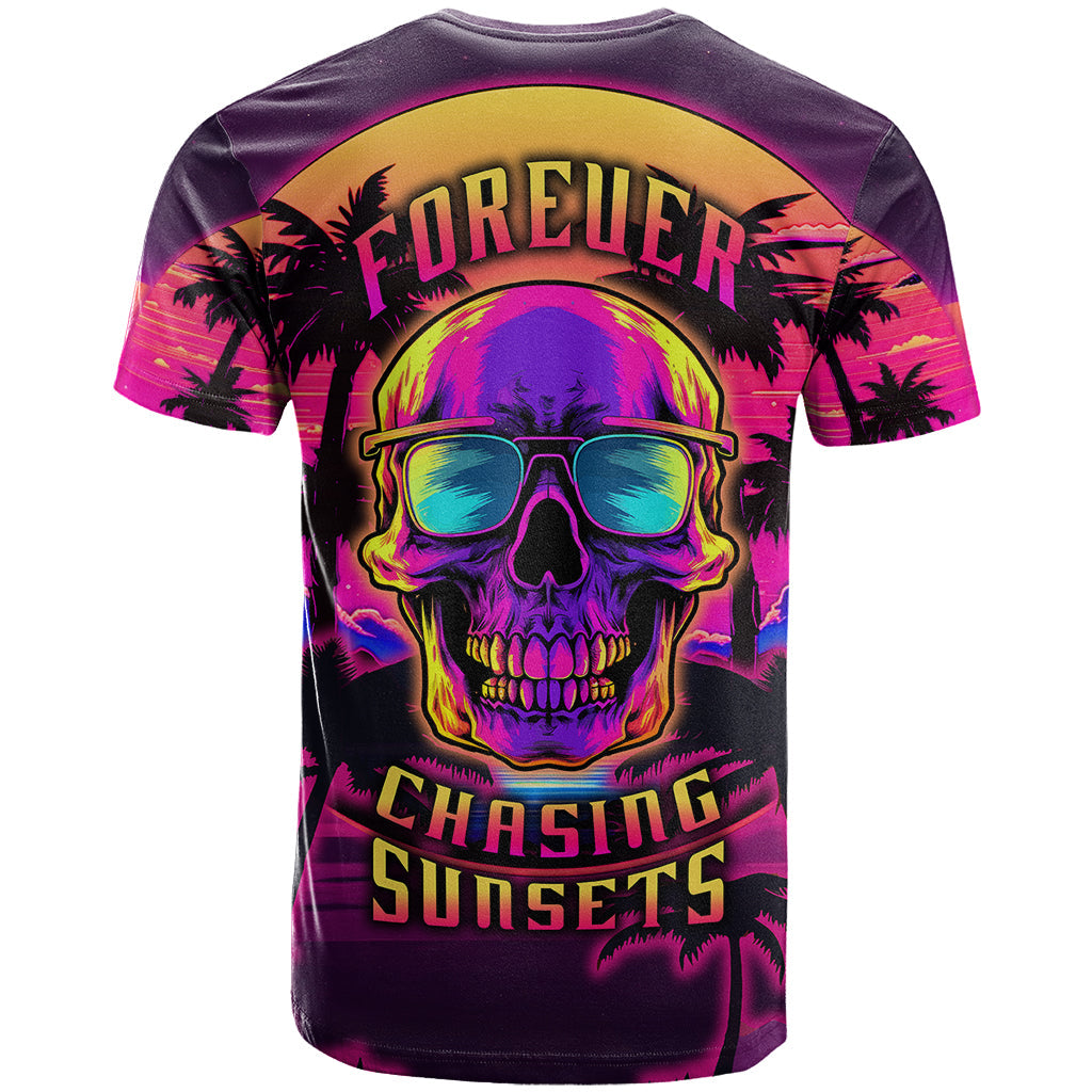 Foreuer Chasing Sunsets Skull T-Shirt Graphic Tee