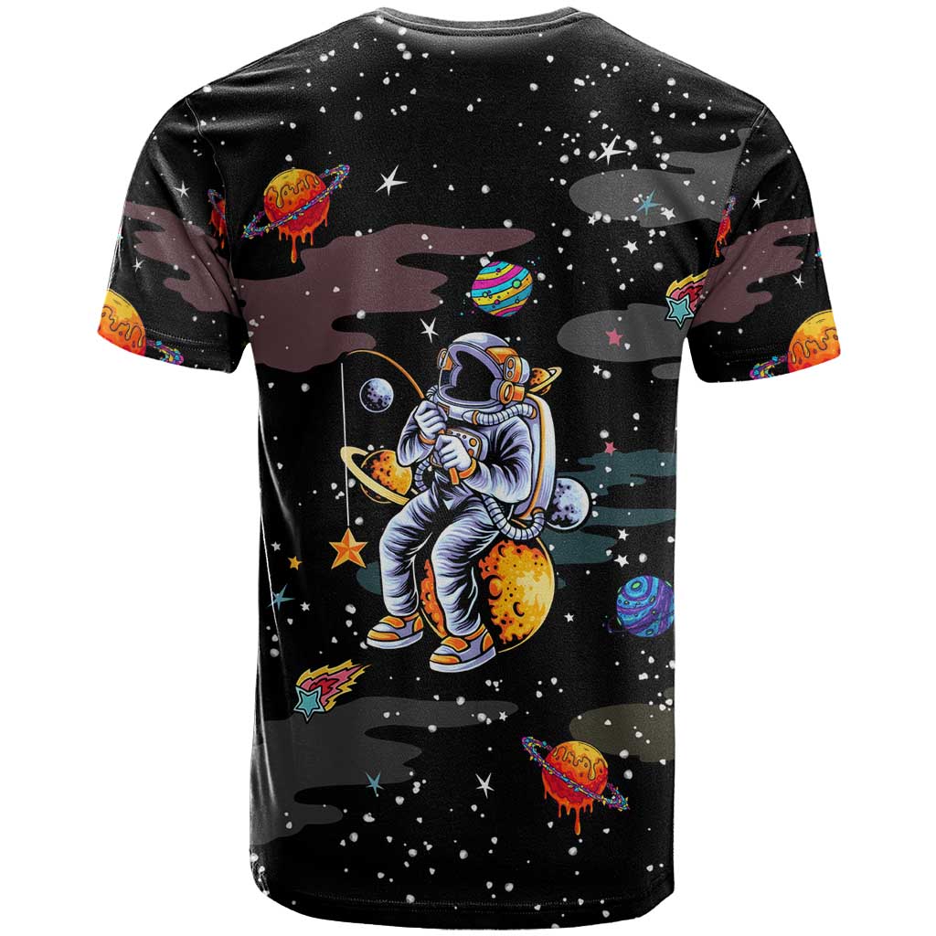 Funny Astronaut Fishing In Space Christmas T-Shirt Xmas Holiday Patterns Graphic Tee
