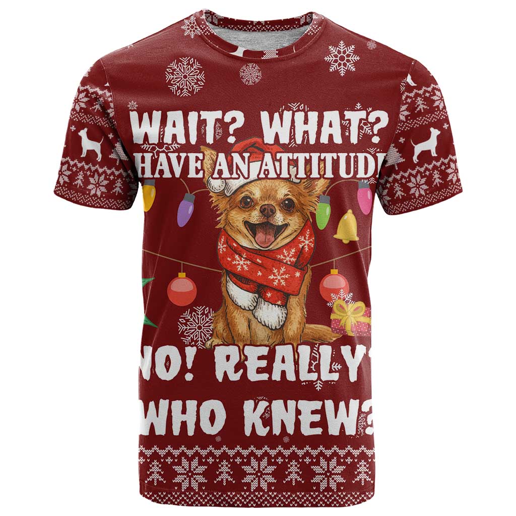 Chihuahua Attitude Christmas T-Shirt Xmas Holiday Patterns Graphic Tee