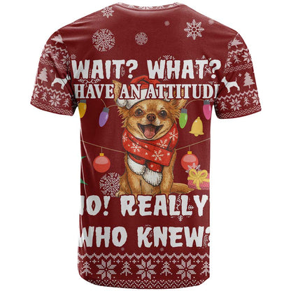 Chihuahua Attitude Christmas T-Shirt Xmas Holiday Patterns Graphic Tee