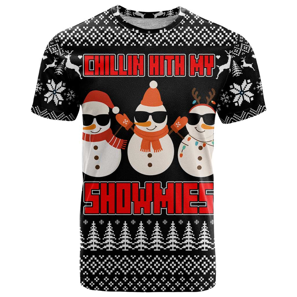 Chillin With My Snowmies Christmas T-Shirt Xmas Holiday Patterns Graphic Tee