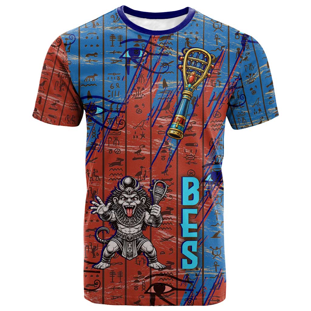 Bes T-Shirt Ancient Egyptian Hieroglyphs and Sacred Symbols Ancient Myth Graphic Tee
