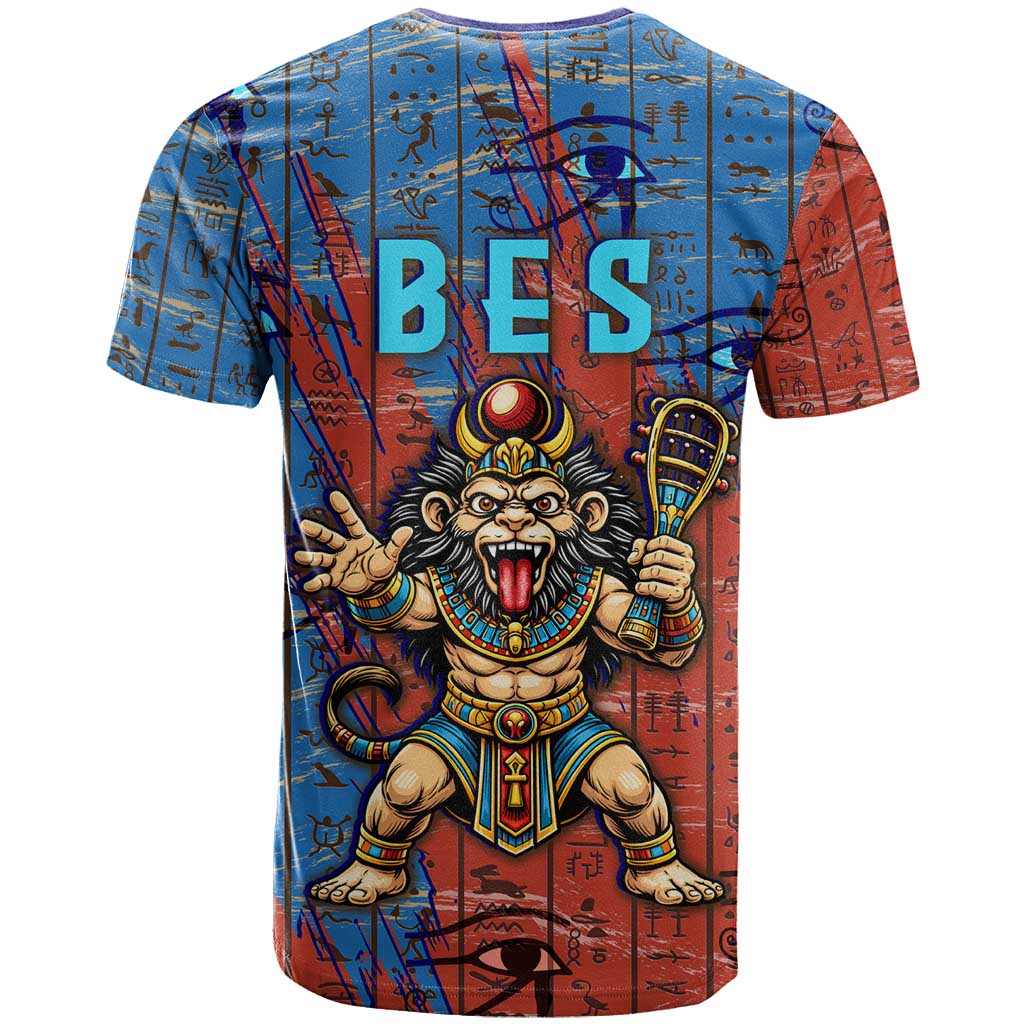 Bes T-Shirt Ancient Egyptian Hieroglyphs and Sacred Symbols Ancient Myth Graphic Tee