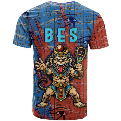 Bes T-Shirt Ancient Egyptian Hieroglyphs and Sacred Symbols Ancient Myth Graphic Tee