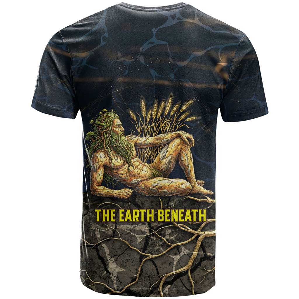 Geb T-Shirt Ancient Egyptian Cracked Earth and Wheat Illustration Egyptian Earth God Graphic Tee