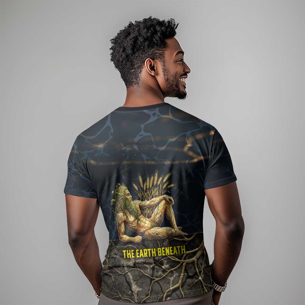 Geb T-Shirt Ancient Egyptian Cracked Earth and Wheat Illustration Egyptian Earth God Graphic Tee