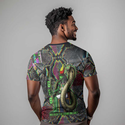 Geb Ancient Egyptian T-Shirt with Serpent Throne and Snake Skin Texture Egyptian Earth God Tribute Graphic Tee