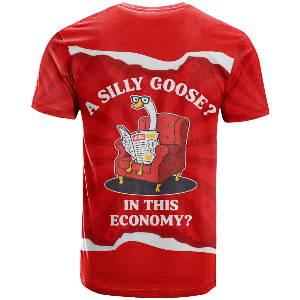 Silly Goose T-Shirt with Newspaper and Armchair Pattern Graphic Tee