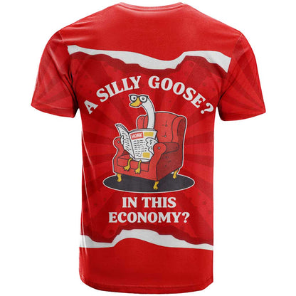 Silly Goose T-Shirt with Newspaper and Armchair Pattern Graphic Tee