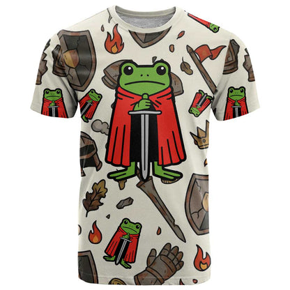 Funny Cartoon Knight Frog T-Shirt Medieval Mood Meme Graphic Tee