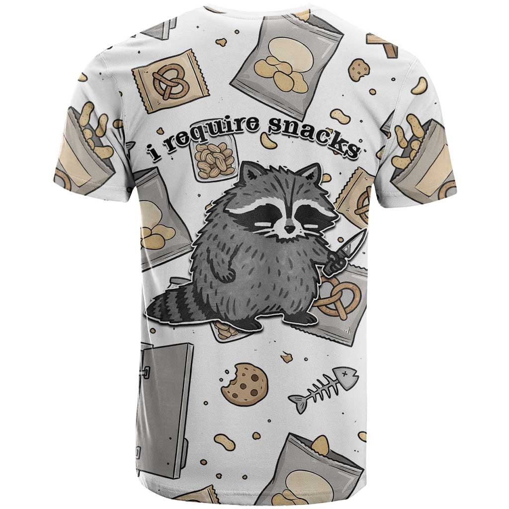 I Require Snacks Raccoon T-Shirt Cute Bandit Raccoon Chaos with a Knife Graphic Tee