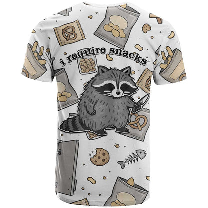 I Require Snacks Raccoon T-Shirt Cute Bandit Raccoon Chaos with a Knife Graphic Tee
