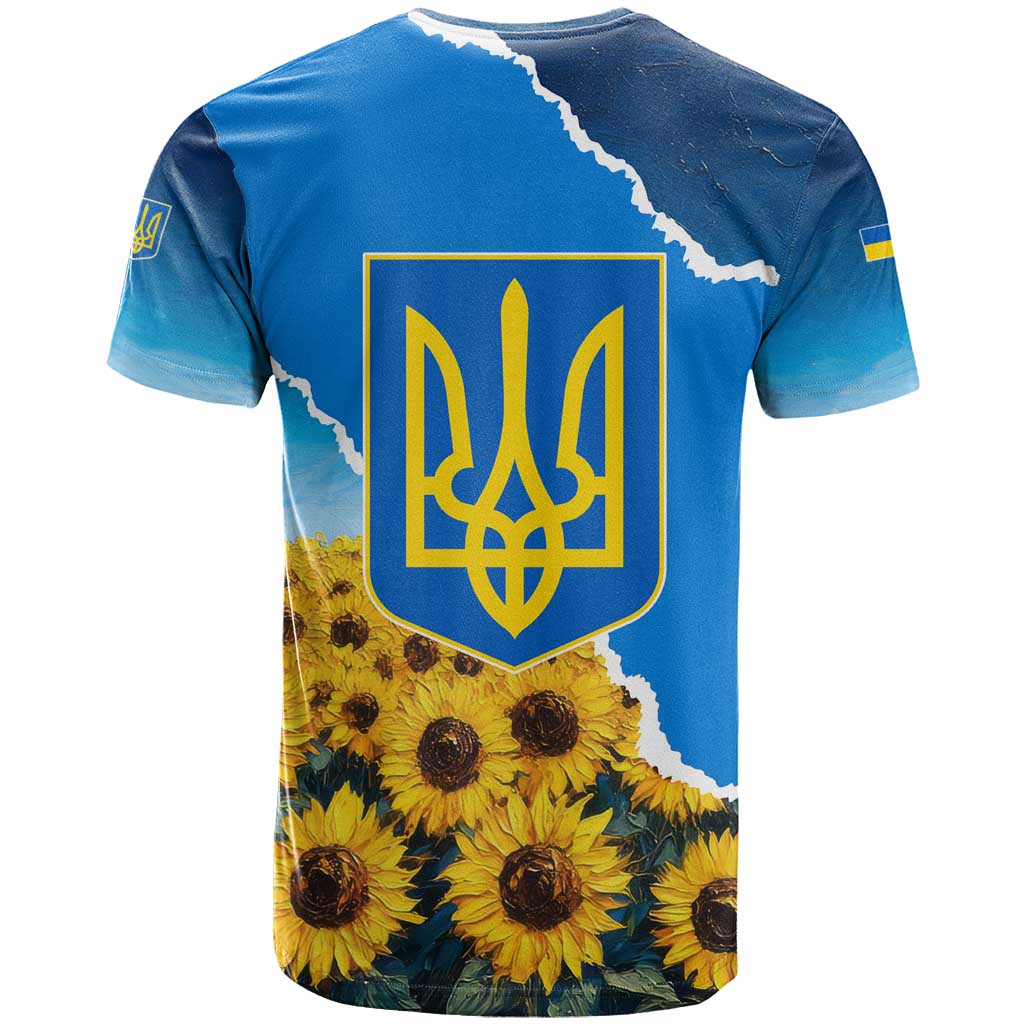 Ukraine Pride T-Shirt Map, Flag & Tryzub with Sunflower Field Patriotic Graphic Tee