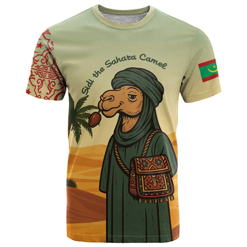 Mauritania T-Shirt with Sidi the Sahara Camel Cartoon and Desert Caravan Design Graphic Tee
