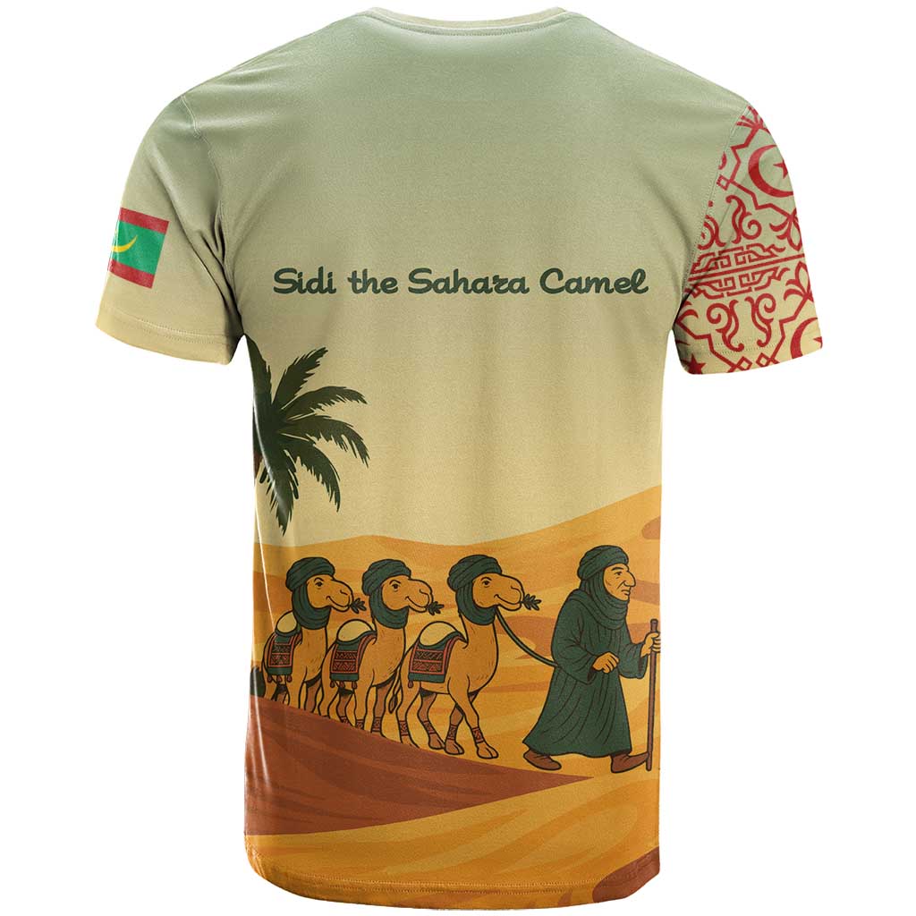 Mauritania T-Shirt with Sidi the Sahara Camel Cartoon and Desert Caravan Design Graphic Tee