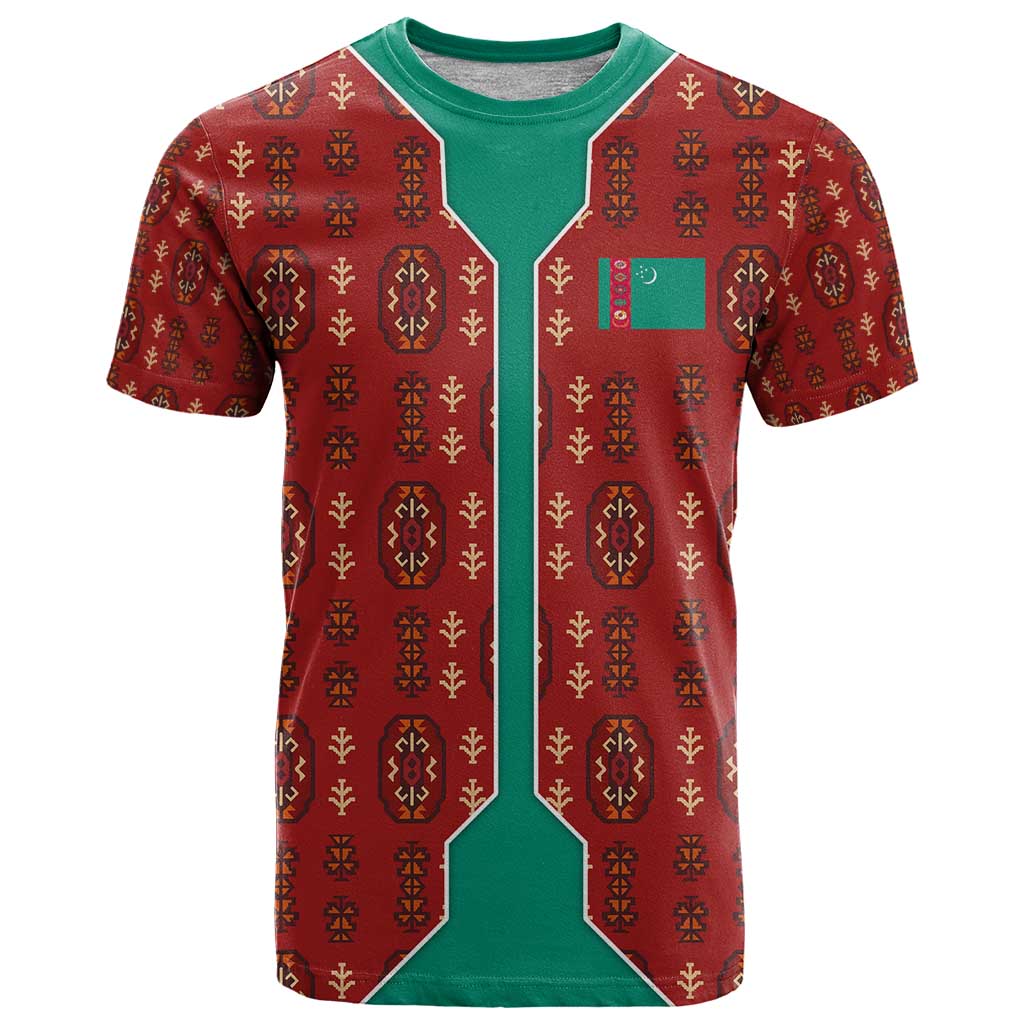 Turkmenistan Traditional Carpet Pattern T-Shirt with National Flag Graphic Tee