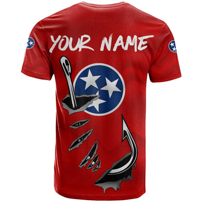 Tennessee Flag Fishing T-Shirt with Ripped Hook Graphic and Triple Star Symbol in Red and Blue Graphic Tee