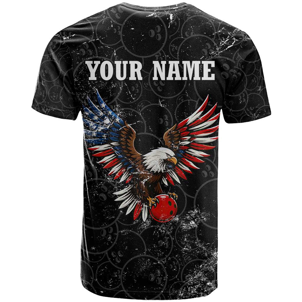American Eagle Bowling T-Shirt with Distressed Flag and Grunge Pattern in Red White and Blue Graphic Tee