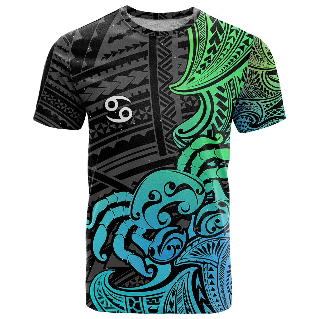 Zodiac Cancer T-Shirt Polynesian in Gradient Blue Graphic Tee
