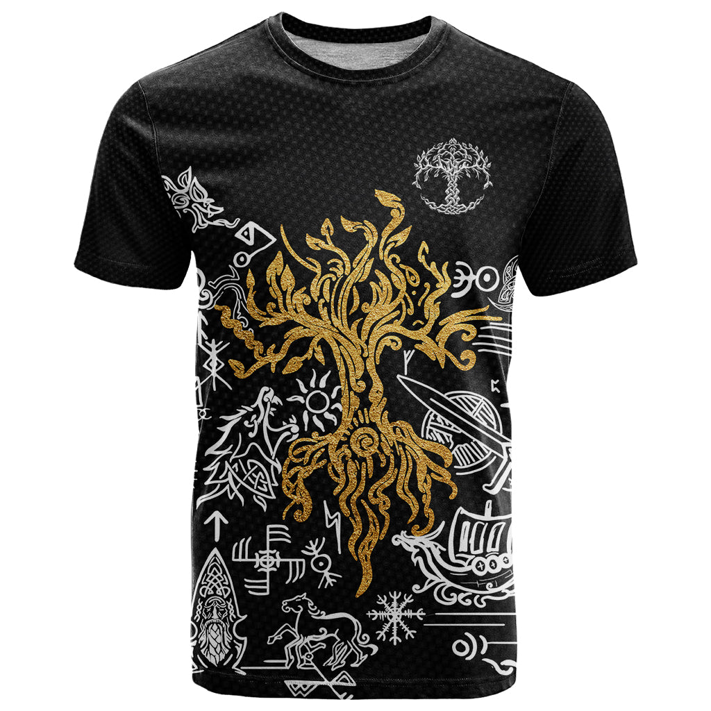 Viking T-Shirt Yggdrasil Pattern And Ancient Rune Graphic Tee