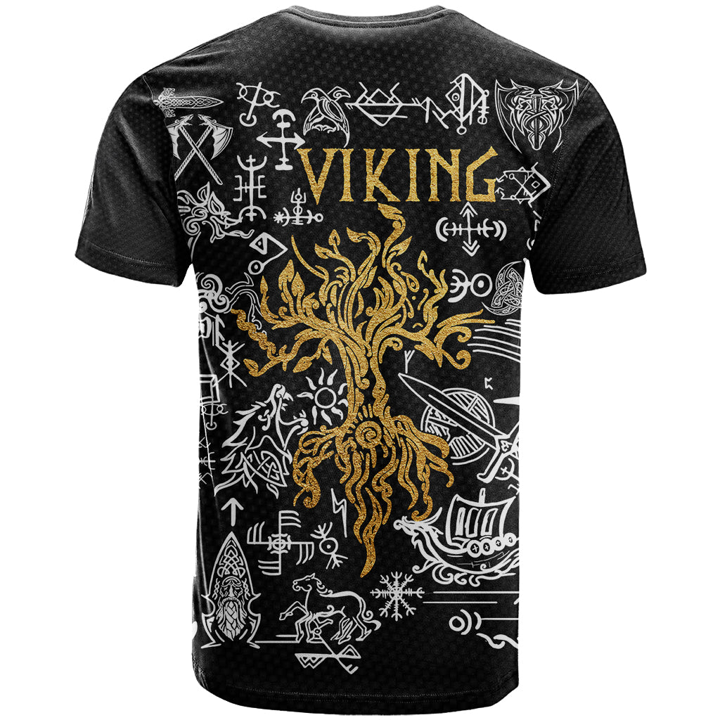 Viking T-Shirt Yggdrasil Pattern And Ancient Rune Graphic Tee