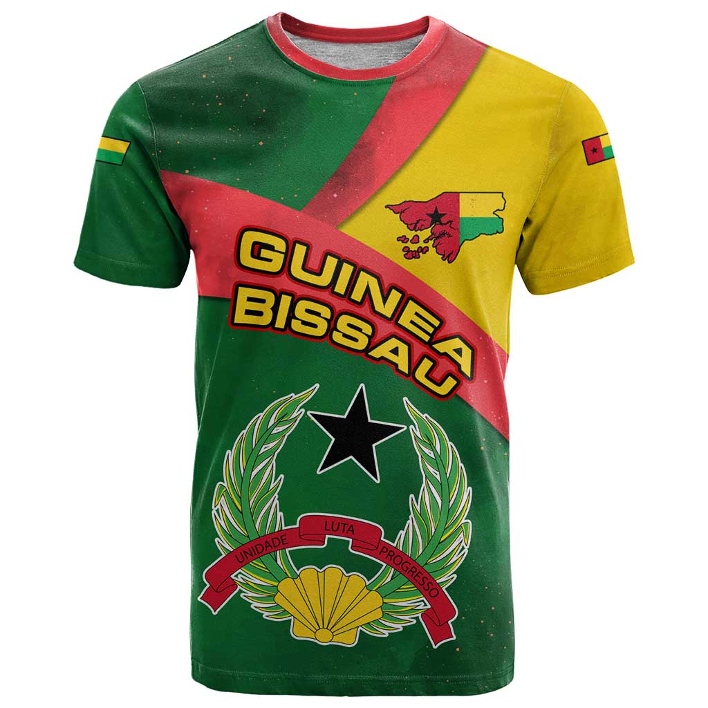 Guinea Bissau T-Shirt with Green Yellow Red Swirl Design Graphic Tee
