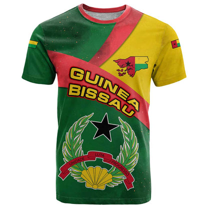 Guinea Bissau T-Shirt with Green Yellow Red Swirl Design Graphic Tee