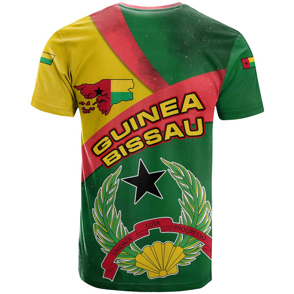 Guinea Bissau T-Shirt with Green Yellow Red Swirl Design Graphic Tee