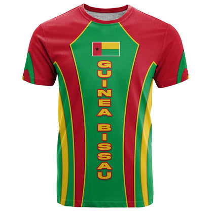 Guinea Bissau T-Shirt with Red Green Yellow Stripe Design and Black Star Graphic Tee